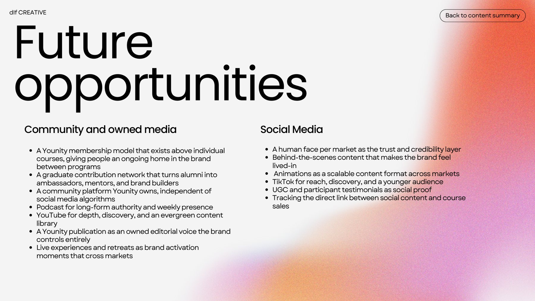 Future opportunities: community and owned media
